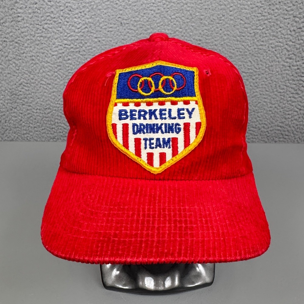 VTG Berkeley Hat Mens Snapback Red Corduroy Drinking Team College Preppy‎ RARE